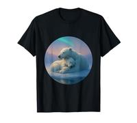 Ours Polaires Enlacés sous Aurores Boréales Hiver Arctique T-Shirt