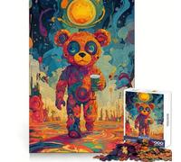 Ours psychédélique avec café, Puzzle de 1000 pièces pour Adolescents, Jouet cognitif, Loisir Doux, Motif à Assembler, œuvre d'art 38x52cm