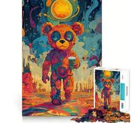 Ours psychédélique avec café, Puzzle de 1000 pièces pour Adolescents, Jouet cognitif, Loisir Doux, Motif à Assembler, œuvre d'art 38x52cm