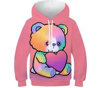 Ours Pulls Imprimé 3D Fashion Arc-en-Ciel Capuches Teen Garçons Filles - Capuche+Poche, Manches Longues, Coutures Solides 6-7Y