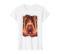 Ours Qui s'échappe des Feux de forêt T-Shirt Graphique avec Valeur, Femme, Blanc, M
