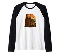 Ours Raton Laveur Vintage Coucher de Soleil Animaux Amis Manche Raglan