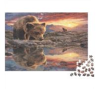 Ours, reflet,Puzzles pour Adultes 1000pcs (75x50cm),Jeux De Défi Montagnes Coucher de Soleil and Clouds