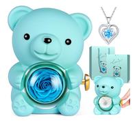 Ours Rose Eternelle avec Bijoux Cachée, Ourson Rose Eternelle avec Boîte à Bijoux Cachée et Collier en Forme de Cœur,Cadeau Saint Valentin pour Femme, Cadeau Anniversaire Femme,Cadeau Noel(Vert)