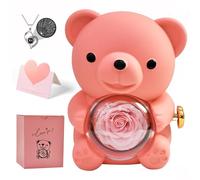Ours Rose Eternelle avec Collie en Forme de Cœur,Rose Eternelle Ours avec Boîte à Bijoux Cachée,Cadeaux Noël et Fête des Mères pour Maman,Fleur Eternelle Ours pour Femme,Copine,Saint Valentin (Rose)