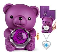 Ours Rose Eternelle avec Collier, Cadeau Saint Valentin pour Femme, Ourson avec Rose Eternel, Bijoux Cachée, Personnalisée Cadeau de Noël, Idee Cadeaux Anniversaire Femme, Maman Fête des Mères