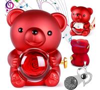 Ours Rose Eternelle avec Collier, Ourson avec Rose Eternel, Cadeau Saint Valentin pour Femme, Ours Boîte à Musique Manivelle, Gift Noël, Cadeau Anniversaire Femme, Gift Fête des Mères pour Maman