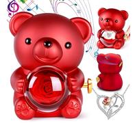 Ours Rose Eternelle avec Collier, Ourson avec Rose Eternel, Cadeau Saint Valentin pour Femme, Ours Boîte à Musique Manivelle, Gift Noël, Cadeau Anniversaire Femme, Gift Fête des Mères pour Maman