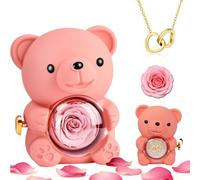 Ours Rose Eternelle avec Compris Boîte,Ours Boite Eternelle Avec Collier,Ourson avec Rose Eternel, Cadeau Saint Valentin Femme, Rose éternelle Cadeau Anniversaire Femme, Gift Fête des Mères (Rose)