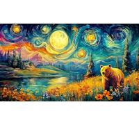 Ours Shaped Mountain Landscape Under Full Moon Puzzle 1000 pièces pour Adultes - Papier recy ctivité à Domicile & Idée Cadeau Parfaite 75x50/1000pcs