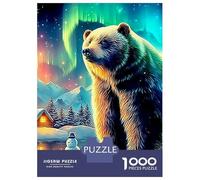 Ours sous Aurora Paquet 1000 Pièces Premium Carton Loup Cosmique Puzzle, Jeu Logique Adultes, Soulagement Stress, Cadeau & Activité Couple 70x50cm/1000pcs