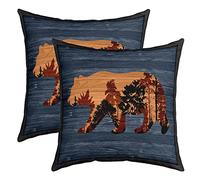 Ours Taie d'oreiller 60x60cm pour Canapé Lit Ours Taies d'oreiller Housse de Coussin Village Cabin Pays Nature Animaux Sauvages Ours Bleu Campeurs Lot De 2 Housse Coussin Ferme Inserts Non Inclus