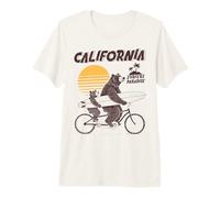 Ours Tandem Surf Californie Rétro Soleil Fête des Pères T-Shirt Haut de Gamme
