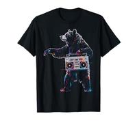 Ours tient Radio Portrait Motif Animal Illustration Ours T-Shirt
