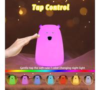 Ours Veilleuse Enfants, 7 Couleurs Changeantes Led Portable Tactile Bébé Lampe, Usb Rechargeable Silicone Animal Veilleuse Pour Enfants Crèche Toddler Fille Cadeau D'anniversaire