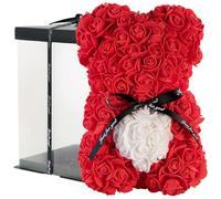 Ourson en roses artificielles avec boîte cadeau - coloris rouge [infactory]