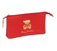 Ourson Rouge Joyeuses fêtes - Trousse Triple, Trousse pour Enfant, idéale pour Les Enfants d'âge Scolaire, Confortable et Polyvalent, qualité et résistance, 22 x 3 x 12 cm