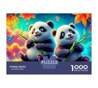 Oursons Panda Paquet 1000 Pièces Premium Carton Deux Pandas Fleurs Puzzle, Entraînement Cerveau Adultes, Décompression, Cadeau & Bureau Loisirs 52x38cm/1000pcs