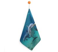 OURTEV Lot de essuie-mains à séchage rapide pour salle de bain - Serviettes de cuisine à suspendre sous l'eau, très absorbantes, très absorbantes, motif dauphins