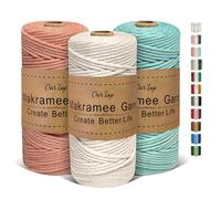 OurTop Corde Macramé 3mm x 100m, Set de 3 de Fil Macramé Macrame Corde pour Bricolage, Artisanat, Tapisserie, Décoration Boho(Beige, Bleu Aquatique, Rose Foncé)