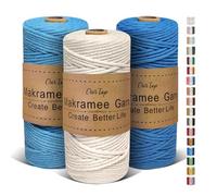 OurTop Corde Macramé 3mm x 100m, Set de 3 de Fil Macramé Macrame Corde pour Bricolage, Artisanat, Tapisserie, Décoration Boho(Beige, Bleu Ciel, Bleu)