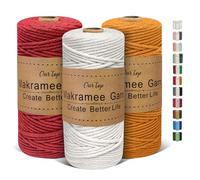 OurTop Corde Macramé 3mm x 100m, Set de 3 de Fil Macramé Macrame Corde pour Bricolage, Artisanat, Tapisserie, Décoration Boho(Beige, Jaune Doré, Rouge Profond)