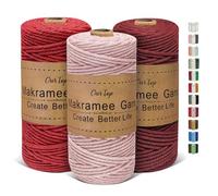 OurTop Corde Macramé 3mm x 100m, Set de 3 de Fil Macramé Macrame Corde pour Bricolage, Artisanat, Tapisserie, Décoration Boho(Rose, Rouge Profond, Bordeaux)