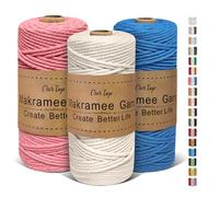 OurTop Corde Macramé 3mm x 100m, Set de 3 de Fil Macramé Macrame Corde pour Bricolage, Artisanat, Tapisserie, Décoration Boho(Beige, Bleu, Rouge pastèque)