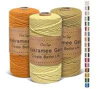OurTop Corde Macramé 3mm x 100m, Set de 3 de Fil Macramé Macrame Corde pour Bricolage, Artisanat, Tapisserie, Décoration Boho(Jaune Clair, Jaune Doré, Café)