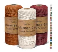 OurTop Corde Macramé 3mm x 100m, Set de 3 de Fil Macramé Macrame Corde pour Bricolage, Artisanat, Tapisserie, Décoration Boho(Beige, Caramel, Bordeaux)