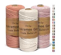 OurTop Corde Macramé 3mm x 100m, Set de 3 de Fil Macramé Macrame Corde pour Bricolage, Artisanat, Tapisserie, Décoration Boho(Beige, Rose, Rose Foncé)