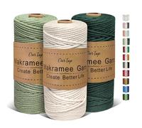 OurTop Corde Macramé 3mm x 100m, Set de 3 de Fil Macramé Macrame Corde pour Bricolage, Artisanat, Tapisserie, Décoration Boho(Beige, Vert d'eau, Vert Foncé)