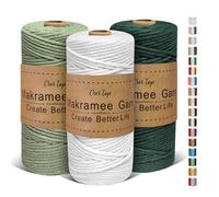 OurTop Corde Macramé 3mm x 100m, Set de 3 de Fil Macramé Macrame Corde pour Bricolage, Artisanat, Tapisserie, Décoration Boho(Blanc, Vert D'eau, Vert Foncé)