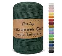 OurTop Corde Macramé 3mm x 300m, Fil Macramé Macrame Corde pour Bricolage, Artisanat, Tapisserie, Décoration Boho(Vert Foncé)