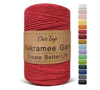 OurTop Corde Macramé 3mm x 300m, Fil Macramé Macrame Corde pour Bricolage, Artisanat, Tapisserie, Décoration Boho(Rouge Profond)