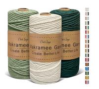OurTop Corde Macramé 4mm x 55m, Set de 3 de Fil Macramé Macrame Corde pour Bricolage, Artisanat, Tapisserie, Décoration Boho(Beige, Vert d'eau, Vert Foncé)