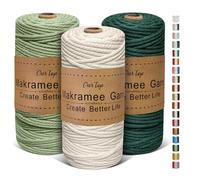 OurTop Corde Macramé 4mm x 85m, Set de 3 de Fil Macramé Macrame Corde pour Bricolage, Artisanat, Tapisserie, Décoration Boho(Beige, Vert D'eau, Vert Foncé)