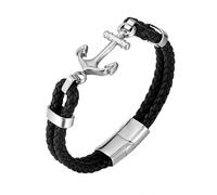 Ouruiba 21CM Bracelet Homme Ancre Nautique Fermoir Magnétique Double Rangs Tissé Cuir Acier Inoxydable Bijoux Argent