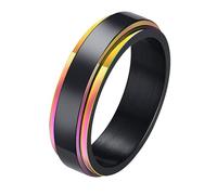 Ouruiba 6MM Bague Anneau Rotative Arc-en-Ciel Gay Lesbienne LGBT Plaqué Noir Coloré Acier Inoxydable Bijoux Couple Alliance pour Femme Taille 57