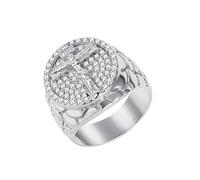 Ouruiba Bague Chevalière Homme Croix Chrétienne Jésus Christ Crucifié Strass Blanc Oval Acier Inoxydable Bijoux Taille 64