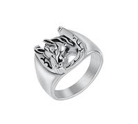 Ouruiba Bague Homme Tête de Cheval Vintage en Acier Inoxydable Design Ajouré Fer à Cheval Taille 54