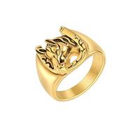Ouruiba Bague Homme Tête de Cheval Vintage en Acier Inoxydable Doré 18K Design Ajouré Fer à Cheval Taille 54