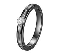 Ouruiba Bague Solitaire en Céramique Noire Zirconium Diamant Simulé Anneau Acier Inoxydable Bague des Fiançailles Mariage Alliance Bijou Femme Taille 57
