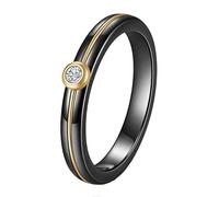 Ouruiba Bague Solitaire en Céramique Noire Zirconium Diamant Simulé Anneau Acier Inoxydable Or Bague des Fiançailles Mariage Alliance Bijou Femme Taille 54