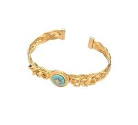 Ouruiba Bracelet Manchette Fils Croisés Forme de C avec Turquoise et Motif Étoile à Huit Branches Acier Inoxydable Doré 18K Ouvert Bijou Élégant