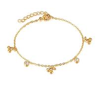 Ouruiba Bracelet Pendentif Cerise Zircon Acier Inoxydable Doré Chaîne de Main Ajustable Bijoux Cadau Femme Fille