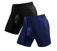 Ouruikia Boxer Homme sans étiquette sous-vêtements Anti-frottement Longue Jambe Caleçon Classique Pochette séparée, Lot de 2, Noir/Bleu Marine., XL