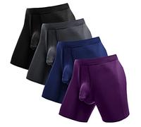 Ouruikia Boxer Homme sans étiquette sous-vêtements Anti-frottement Longue Jambe Caleçon Classique Pochette séparée, Lot de 4, Noir/Gris/Bleu Marine/Violet, L