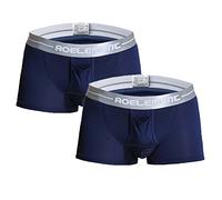 Ouruikia Boxer pour Homme avec Poche séparée en Modal Respirant et Double Braguette Fonctionnelle, Lot de 2 - Bleu, M