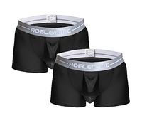 Ouruikia Boxer pour Homme avec Poche séparée en Modal Respirant et Double Braguette Fonctionnelle, Lot de 2 - Noir., S